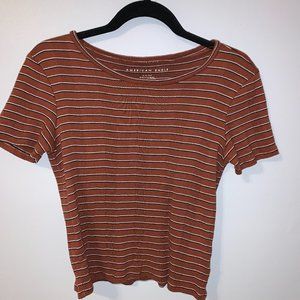 Burnt Orange Stripped Short Sleeve T-Shirt